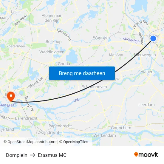 Domplein to Erasmus MC map