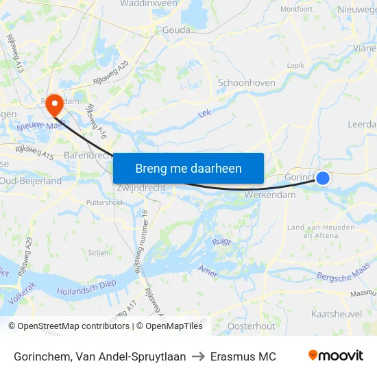 Gorinchem, Van Andel-Spruytlaan to Erasmus MC map