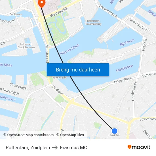 Rotterdam, Zuidplein to Erasmus MC map