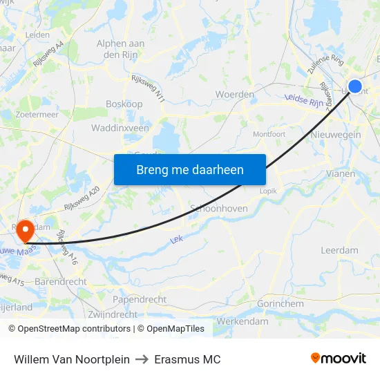 Willem Van Noortplein to Erasmus MC map