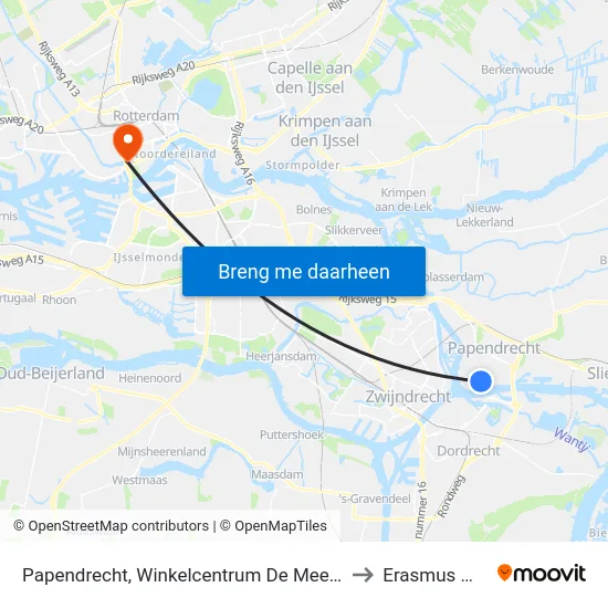 Papendrecht, Winkelcentrum De Meent to Erasmus MC map
