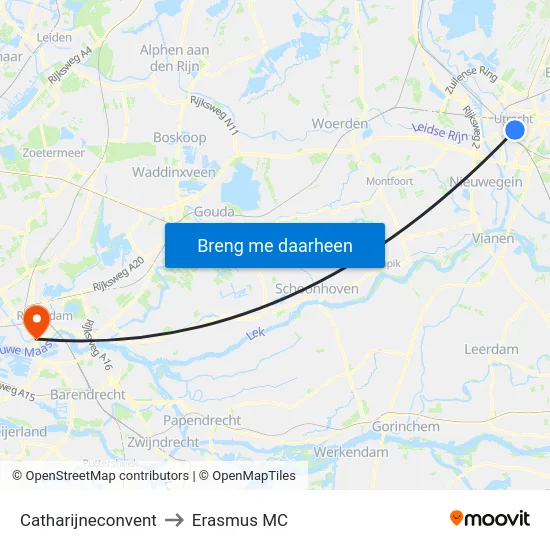 Catharijneconvent to Erasmus MC map