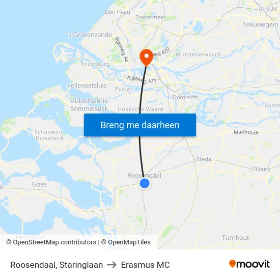 Roosendaal, Staringlaan to Erasmus MC map