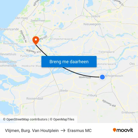Vlijmen, Burg. Van Houtplein to Erasmus MC map