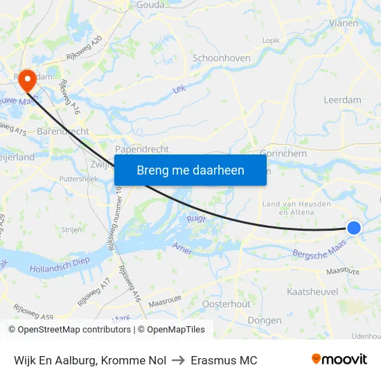 Wijk En Aalburg, Kromme Nol to Erasmus MC map