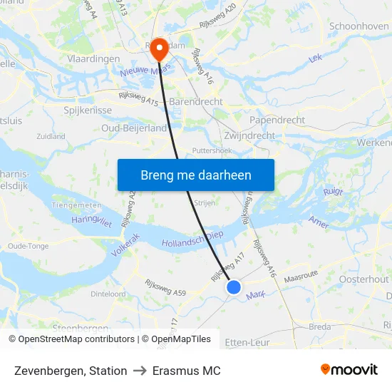 Zevenbergen, Station to Erasmus MC map