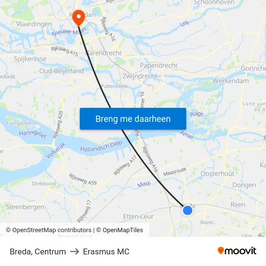 Breda, Centrum to Erasmus MC map