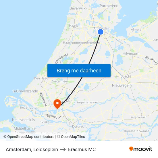Amsterdam, Leidseplein to Erasmus MC map
