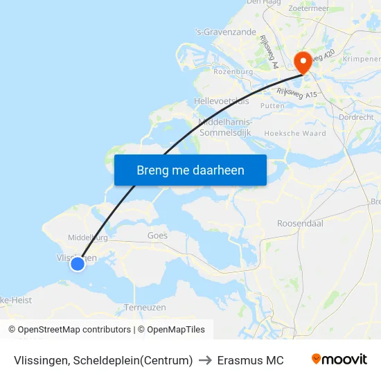 Vlissingen, Scheldeplein(Centrum) to Erasmus MC map