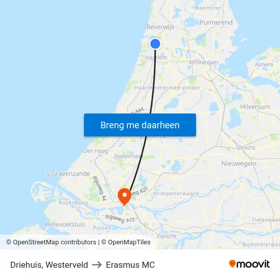Driehuis, Westerveld to Erasmus MC map