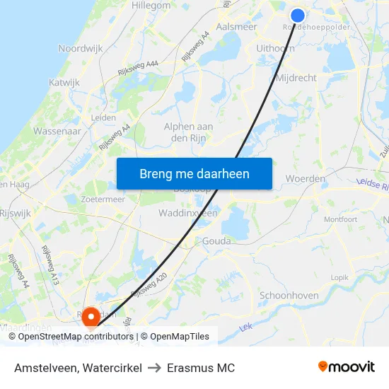 Amstelveen, Watercirkel to Erasmus MC map
