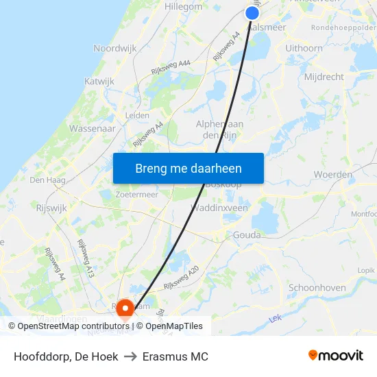 Hoofddorp, De Hoek to Erasmus MC map