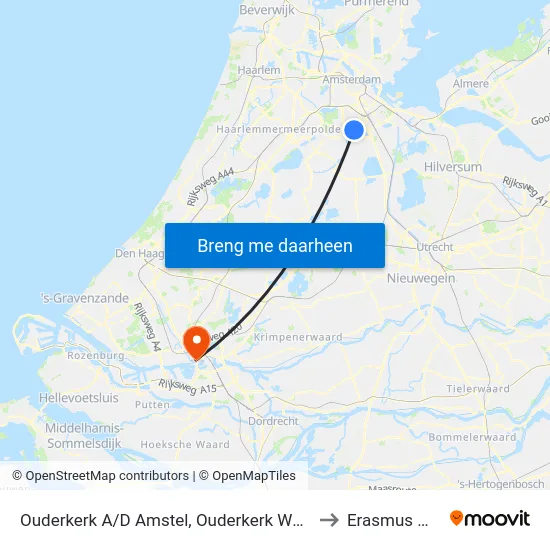 Ouderkerk A/D Amstel, Ouderkerk West to Erasmus MC map