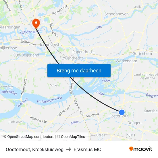 Oosterhout, Kreeksluisweg to Erasmus MC map