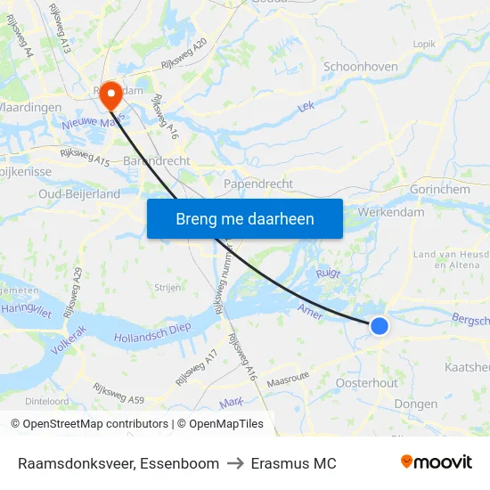 Raamsdonksveer, Essenboom to Erasmus MC map