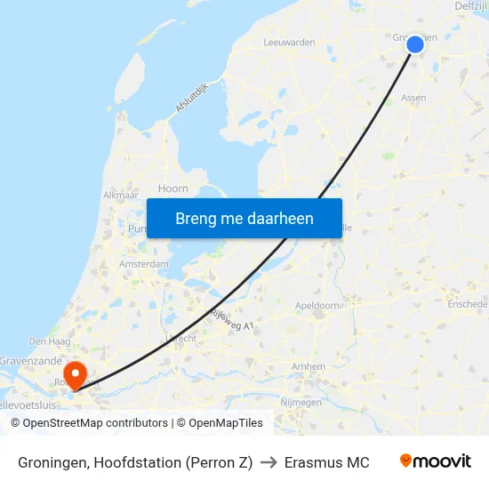 Groningen, Hoofdstation (Perron Z) to Erasmus MC map