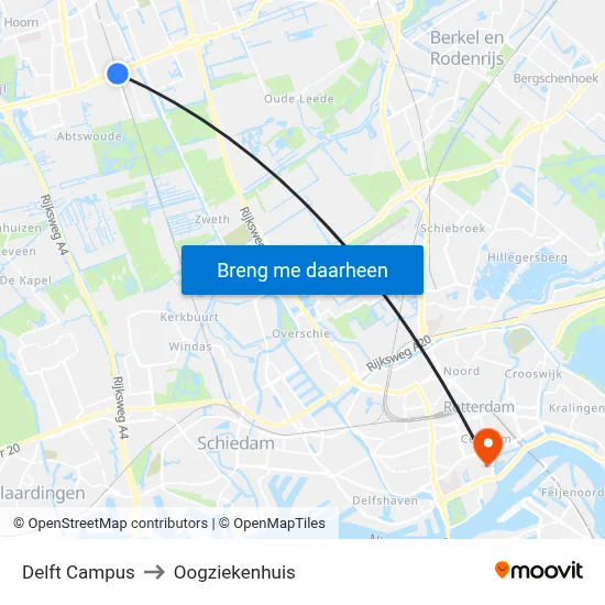 Delft Campus to Oogziekenhuis map