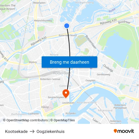 Kootsekade to Oogziekenhuis map