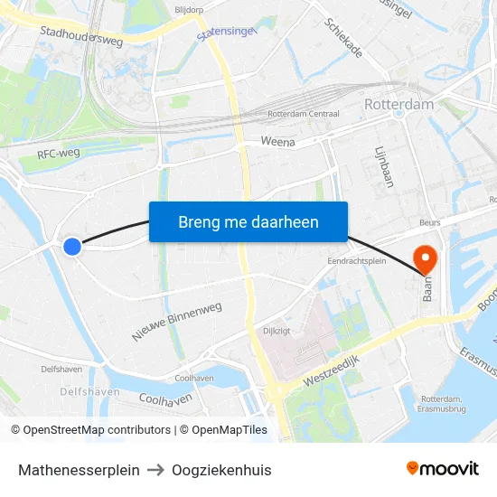 Mathenesserplein to Oogziekenhuis map