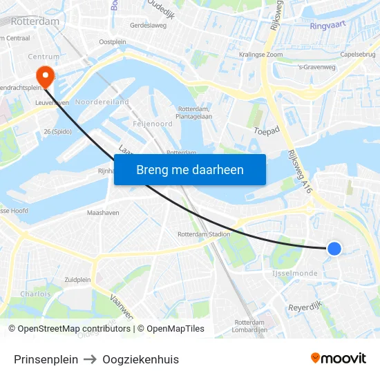 Prinsenplein to Oogziekenhuis map