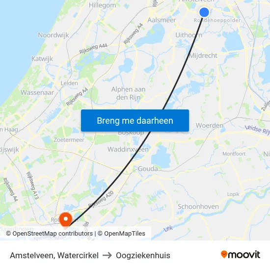 Amstelveen, Watercirkel to Oogziekenhuis map