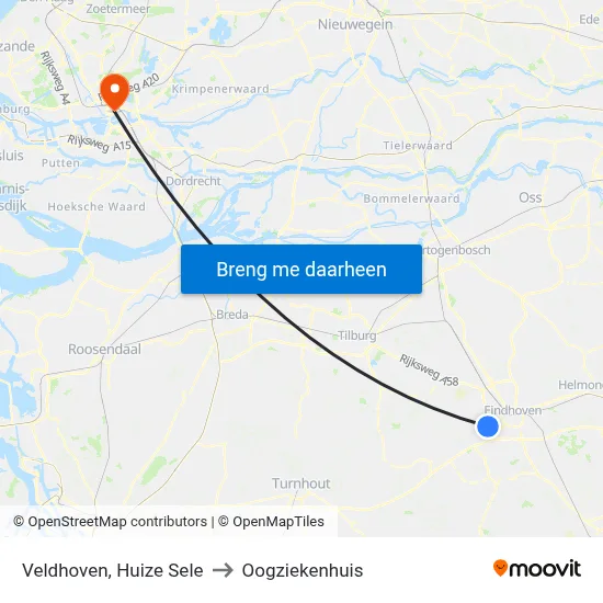 Veldhoven, Huize Sele to Oogziekenhuis map