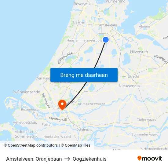 Amstelveen, Oranjebaan to Oogziekenhuis map
