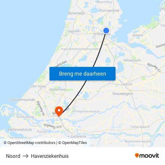 Noord to Havenziekenhuis map