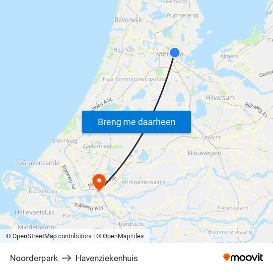 Noorderpark to Havenziekenhuis map