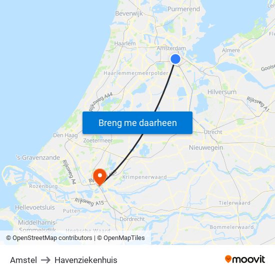 Amstel to Havenziekenhuis map