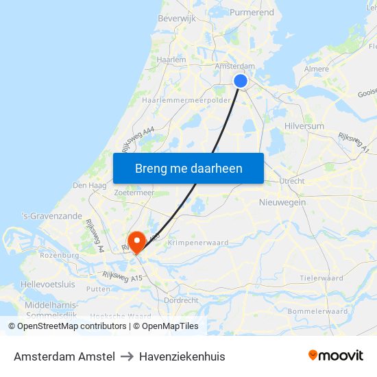 Amsterdam Amstel to Havenziekenhuis map