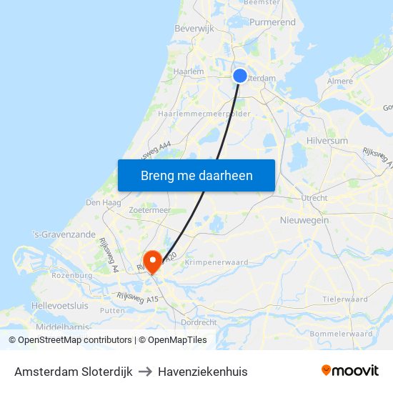 Amsterdam Sloterdijk to Havenziekenhuis map