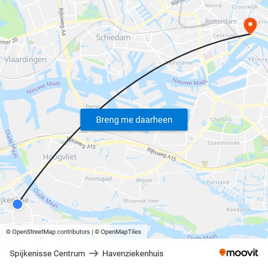 Spijkenisse Centrum to Havenziekenhuis map