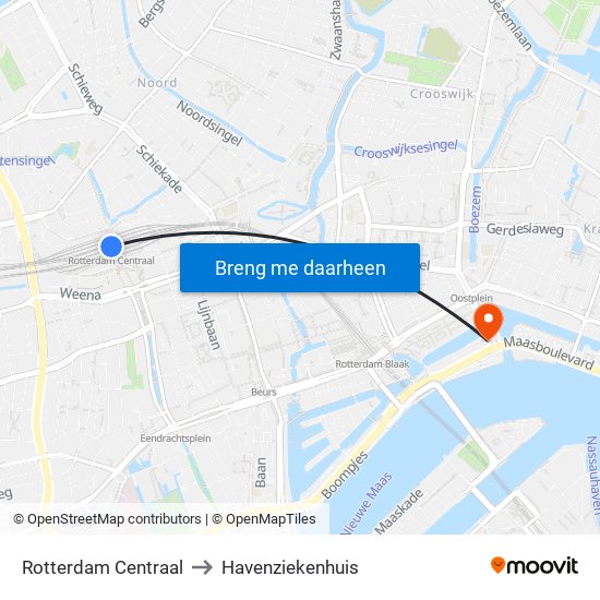 Rotterdam Centraal to Havenziekenhuis map