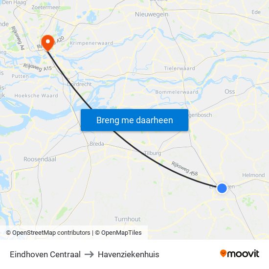 Eindhoven Centraal to Havenziekenhuis map