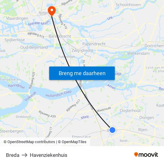 Breda to Havenziekenhuis map