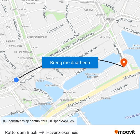 Rotterdam Blaak to Havenziekenhuis map