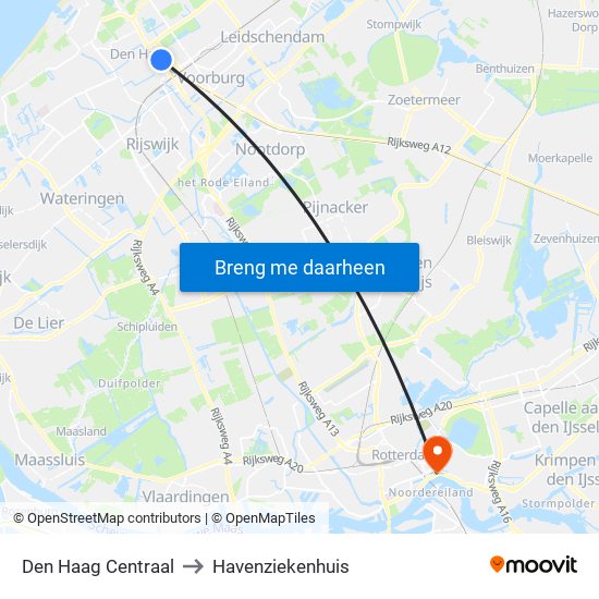 Den Haag Centraal to Havenziekenhuis map