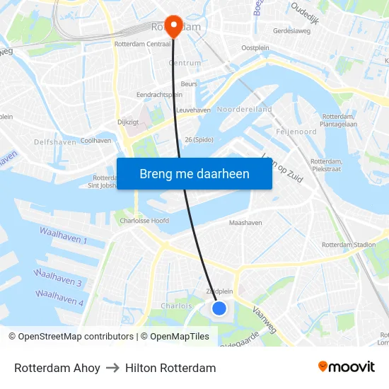 Rotterdam Ahoy to Hilton Rotterdam map