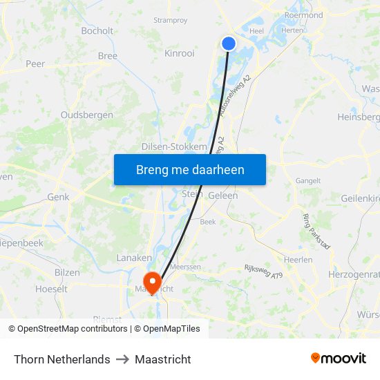 Thorn Netherlands to Maastricht map