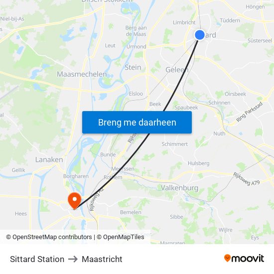 Sittard Station to Maastricht map