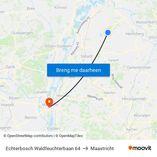 Echterbosch Waldfeuchterbaan 64 to Maastricht map