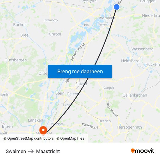 Swalmen to Maastricht map
