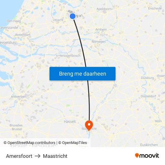 Amersfoort to Maastricht map