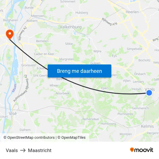 Vaals to Maastricht map