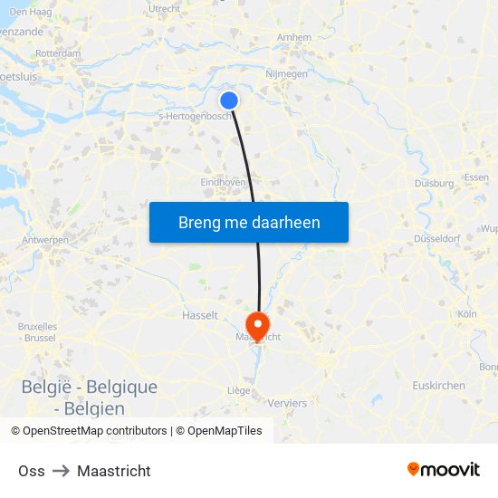 Oss to Maastricht map