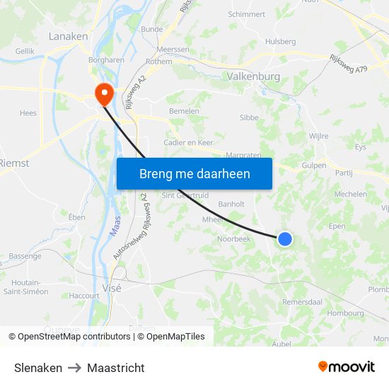 Slenaken to Maastricht map