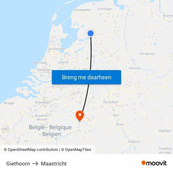 Giethoorn to Maastricht map