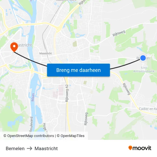 Bemelen to Maastricht map