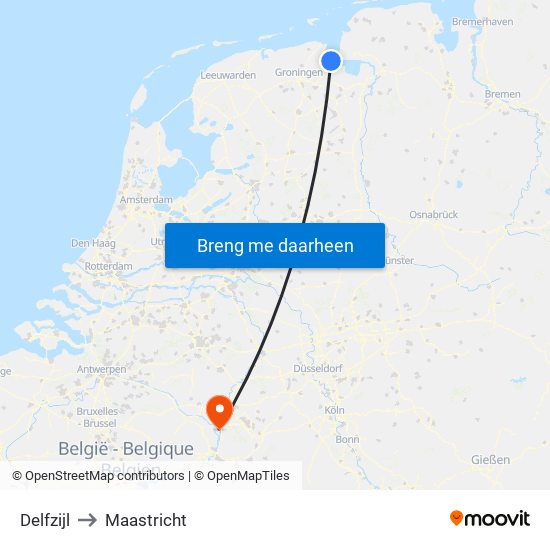 Delfzijl to Maastricht map